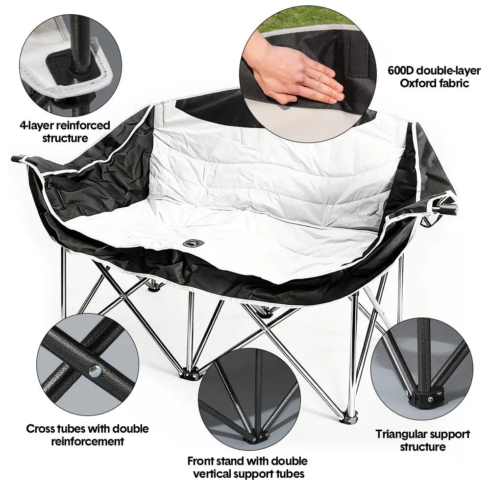 Camping chair with features highlighted on a white background