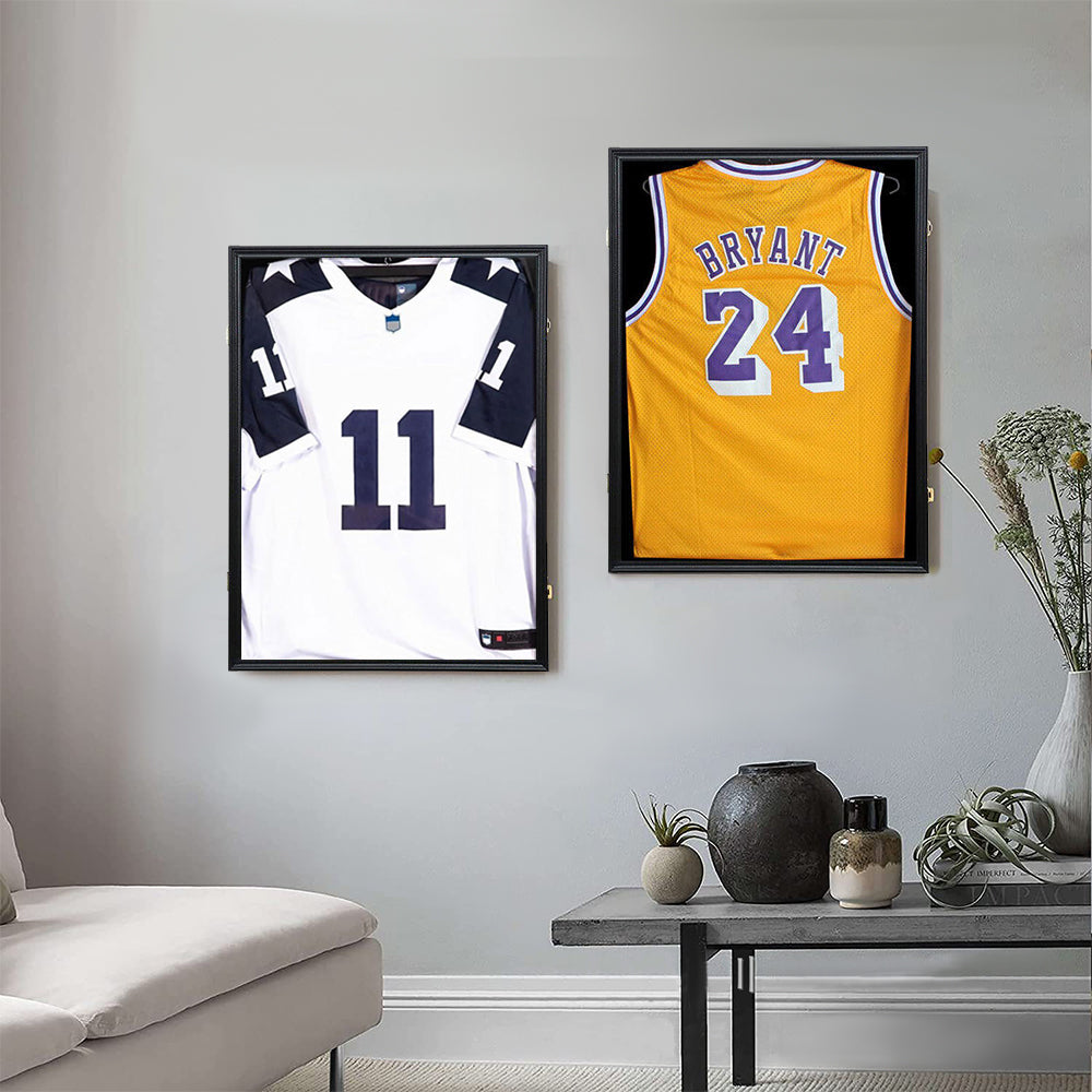 Jersey Frame Card Display Case Lockable Large Sports Jersey Showcase Box for Football Soccer Basketball Baseball Hockey with UV Protection Acrylic Black