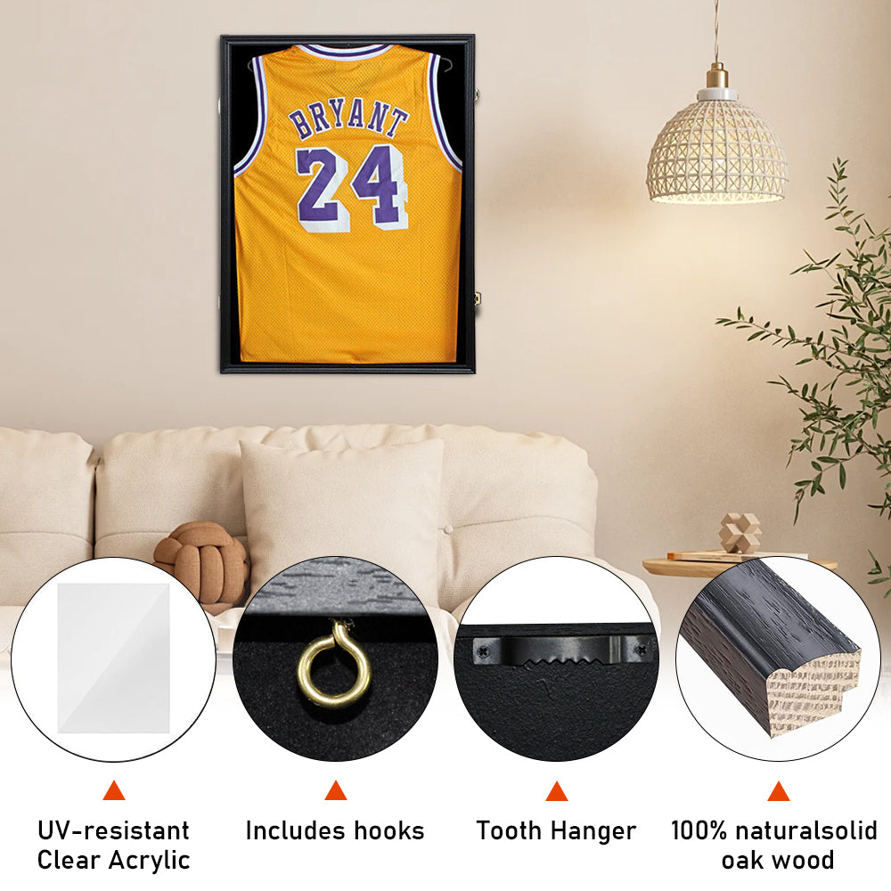 Jersey Frame Card Display Case Lockable Large Sports Jersey Showcase Box for Football Soccer Basketball Baseball Hockey with UV Protection Acrylic Black