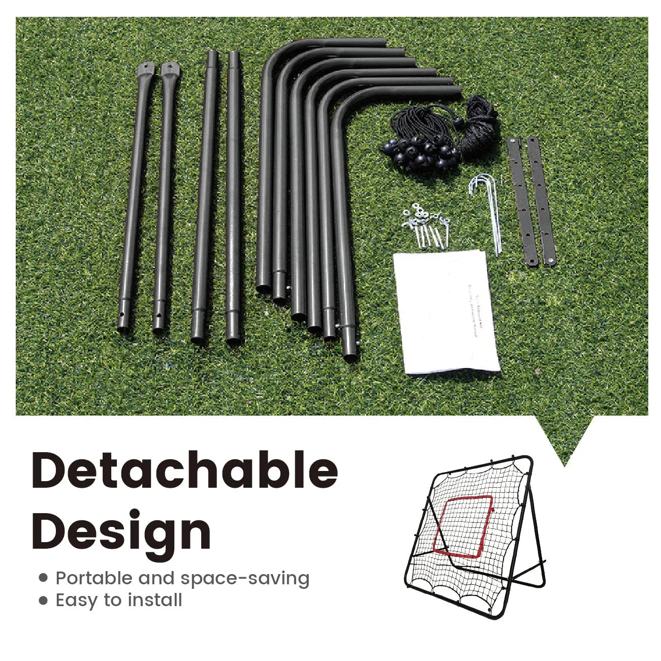 1m Football Rebounder Net Soccer Training Kickback Target Bounce Wall Detachable Metal Frame and PE Net For Passing Shooting Practice Sports Skills Trainer