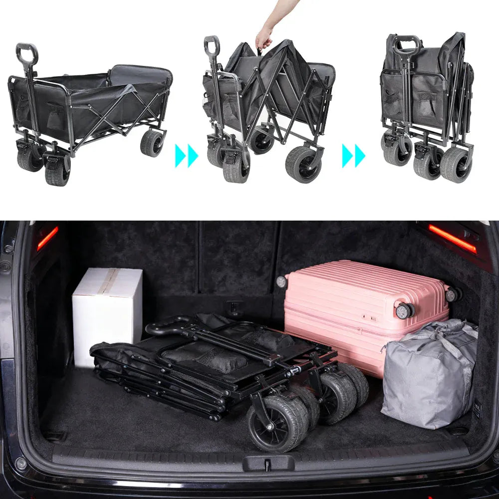 Foldable Camping Wagon 150L Portable Hand Trolley with All-Terrain Wheels and Tailgate For Outdoor Picnic Shopping Sports Max Load 200Kg Utility Cart