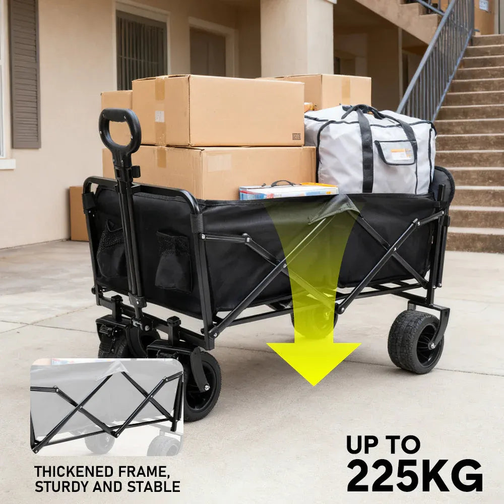 Foldable Camping Wagon 150L Portable Hand Trolley with All-Terrain Wheels and Tailgate For Outdoor Picnic Shopping Sports Max Load 200Kg Utility Cart