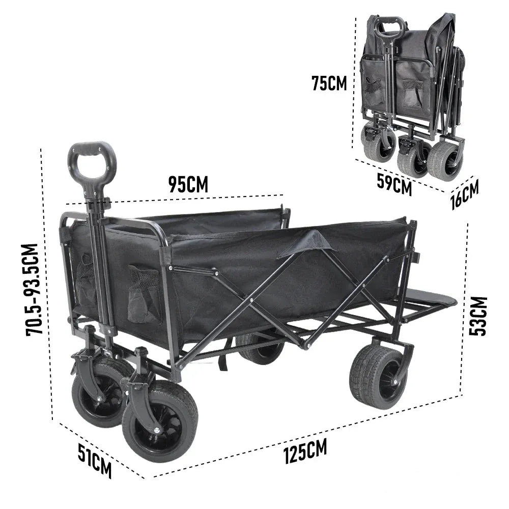 Foldable Camping Wagon 150L Portable Hand Trolley with All-Terrain Wheels and Tailgate For Outdoor Picnic Shopping Sports Max Load 200Kg Utility Cart