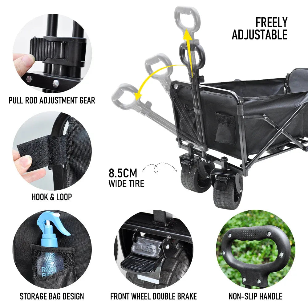 Foldable Camping Wagon 150L Portable Hand Trolley with All-Terrain Wheels and Tailgate For Outdoor Picnic Shopping Sports Max Load 200Kg Utility Cart