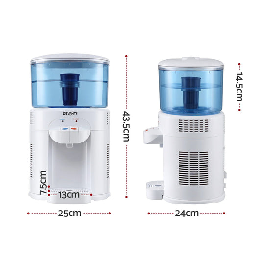 Devanti 5L Bench Top Water Cooler Dispenser with Filter 2 Taps Countertop Water Purifier