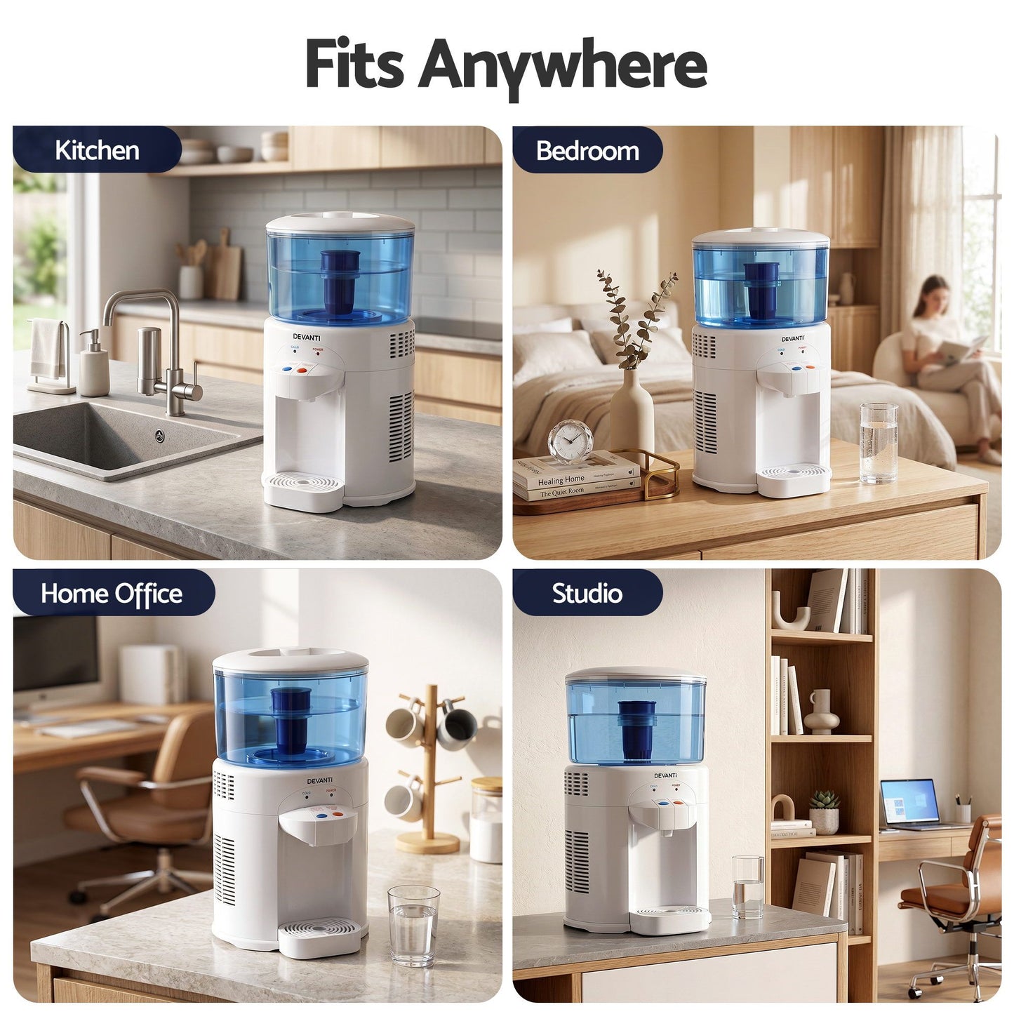 Devanti 5L Bench Top Water Cooler Dispenser with Filter 2 Taps Countertop Water Purifier