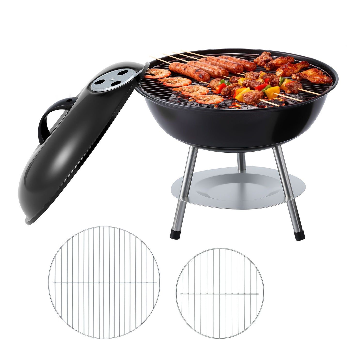 Grillz Charcoal BBQ Grill Portable with Lid for Camping Outdoor