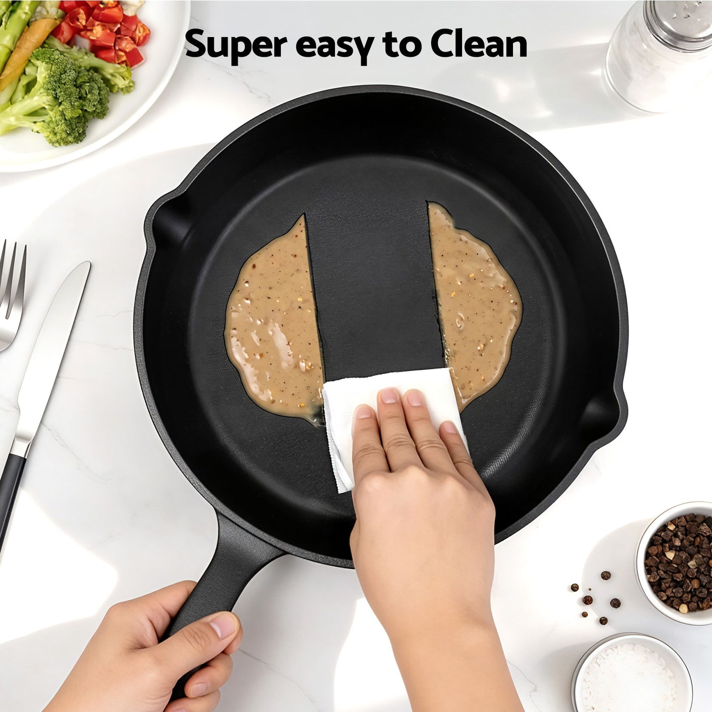 5-Star Chef Cast Iron Fry Pan Skillet Cookware Set Induction Black 14/16/20/24cm