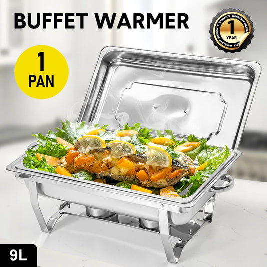 Alston 9L Chafing Dish Set, Premium 410 Stainless Steel Buffet Warmer, Bain Marie Food Server with Fuel Holders & Lid, Stackable Catering Equipment for Hotels, Parties, Weddings & Banquets, Silver
