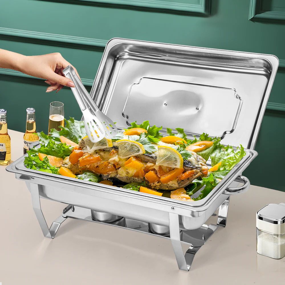 Alston 9L Chafing Dish Set, Premium 410 Stainless Steel Buffet Warmer, Bain Marie Food Server with Fuel Holders & Lid, Stackable Catering Equipment for Hotels, Parties, Weddings & Banquets, Silver